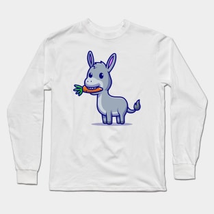 Cute Donkey Eating Carrot Cartoon Vector Icon Illustration Long Sleeve T-Shirt